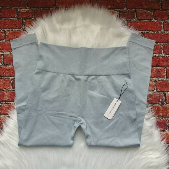 NWT WeWoreWhat Women's Ribbed Seamless Leggings Stretch Pearl Blue Active XL - Picture 5 of 12